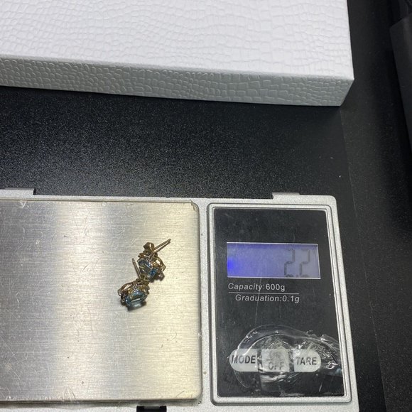 EMA 14k Gold Aquamarine & Diamond Earrings Oval Cut Fine 1/2 in 2.2 Grams - Picture 7 of 7